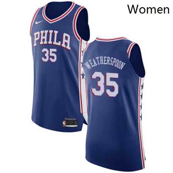 Womens Nike Philadelphia 76ers 35 Clarence Weatherspoon Authentic Blue Road NBA Jersey Icon Edition